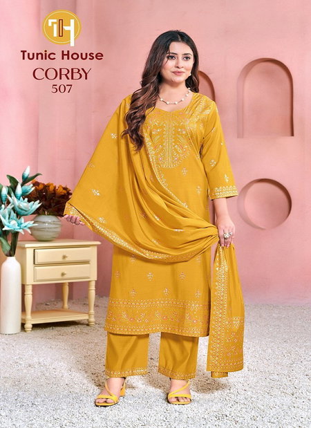 Corby 504 To 507 By Tunic House Roman Silk Kurti With Bottom Dupatta Wholesale Online